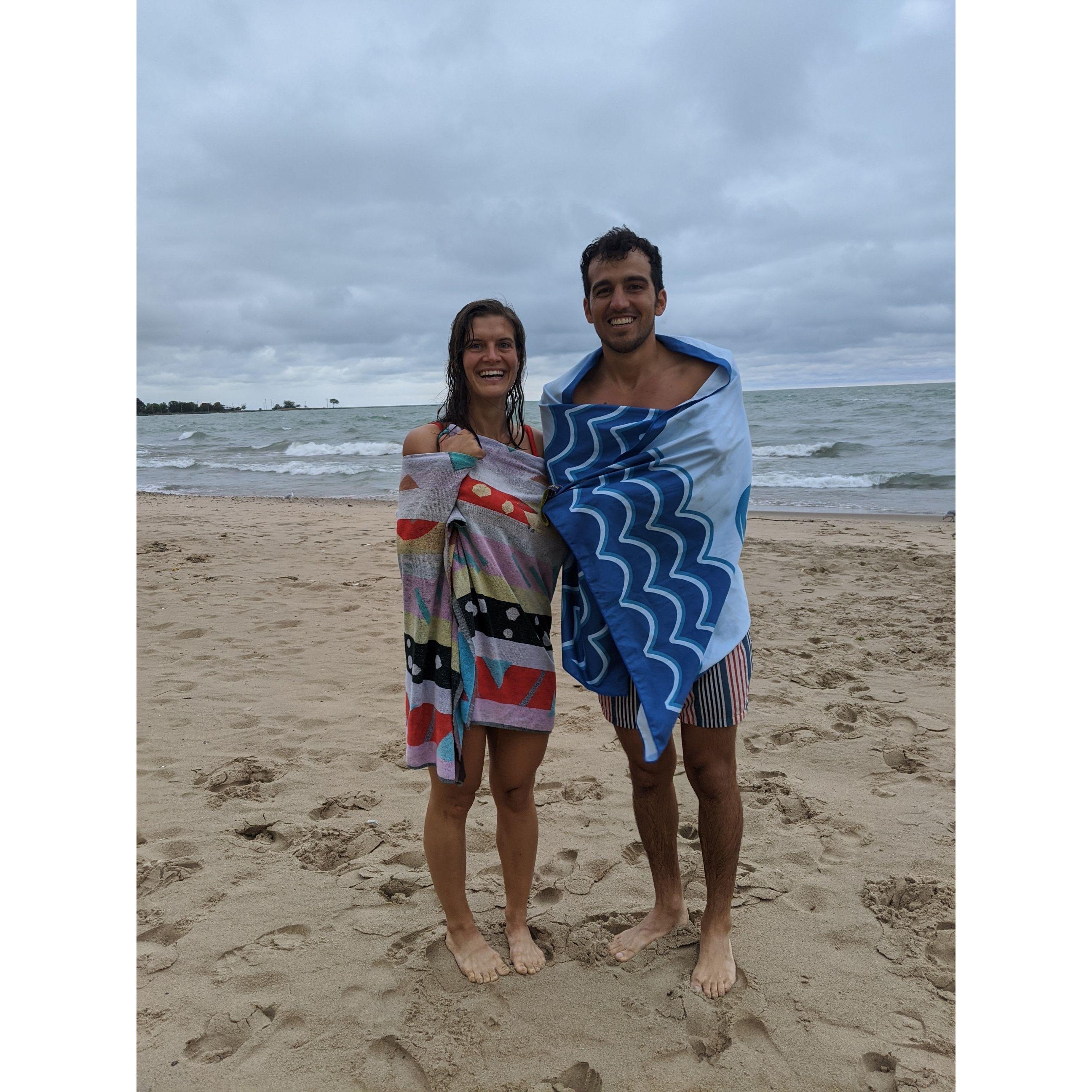 Cold weather, purifying swim in Lake Michigan before work.  One of life's true treasures!