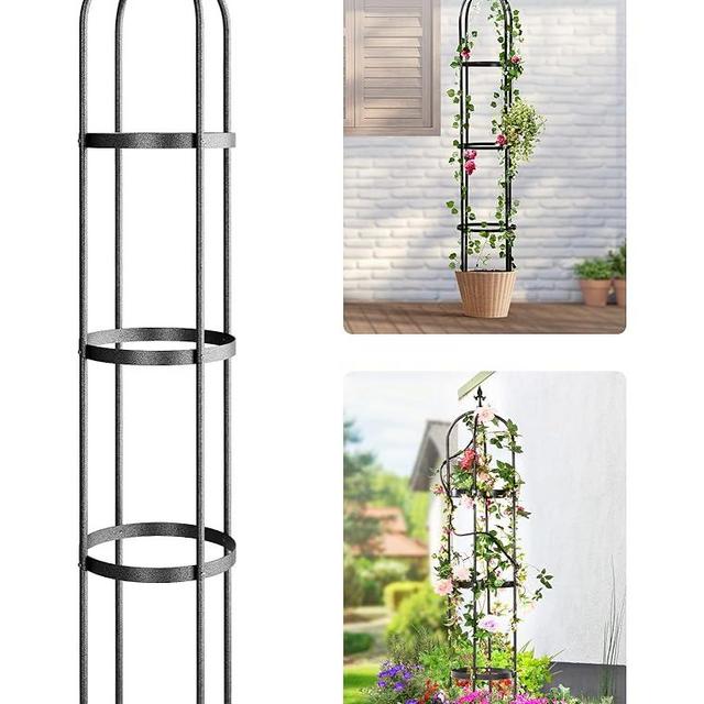 Idzo 100% Metal Obelisk Trellis for Climbing Plants Outdoor 6ft - 72in, Heavy Duty Black Garden Trellis for Climbing Vine with Hammer Stone Coated, 1pc Upgrade