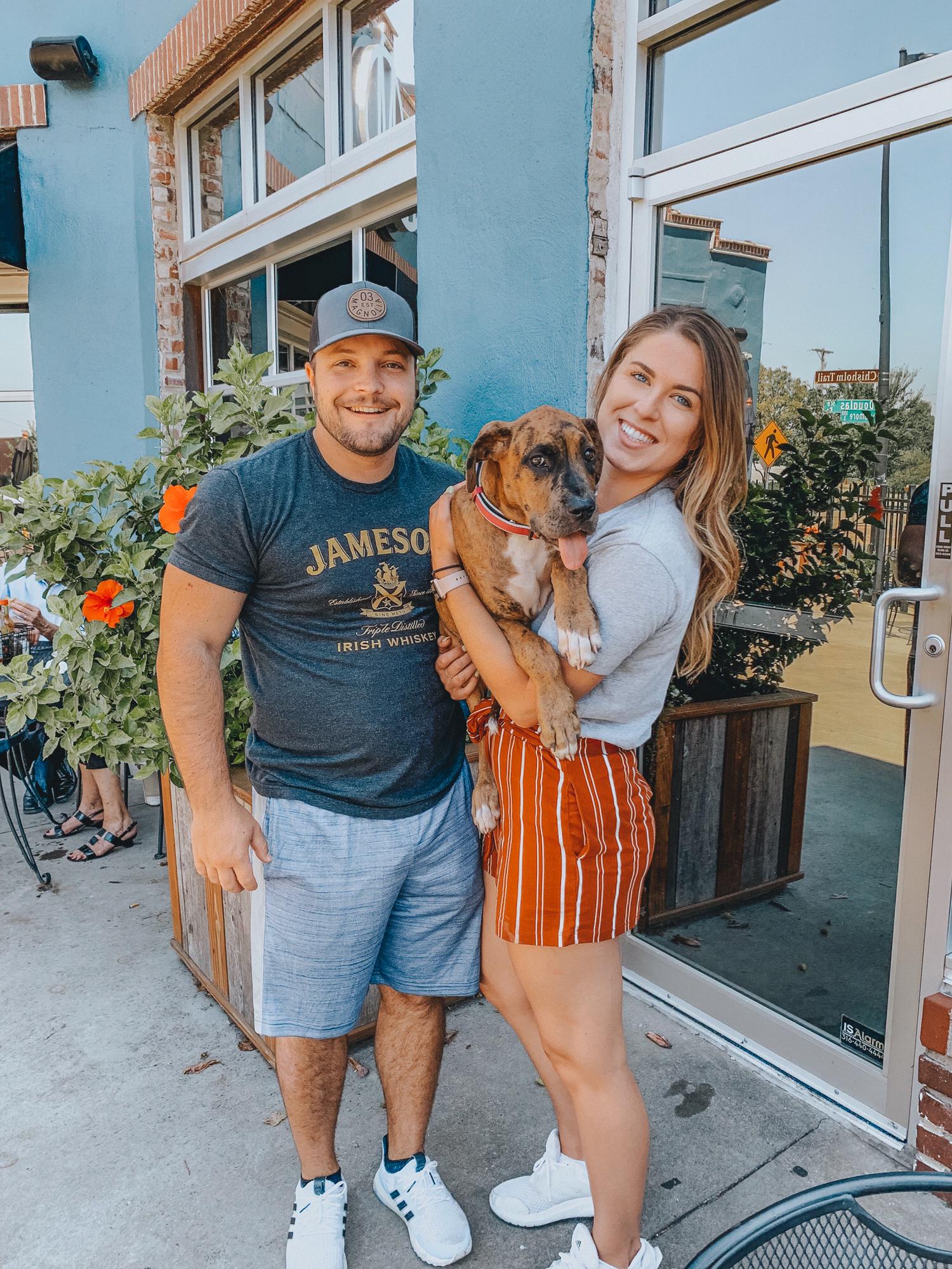 DJ and Katie’s first picture with their adopted puppy, Rogue, September 2019.
