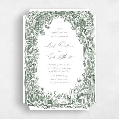 Green Ticket Wedding Invitation - Kalinda Portrait