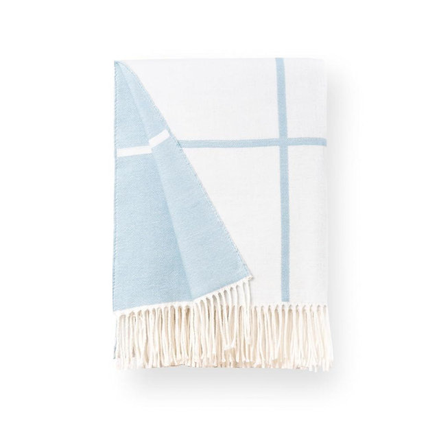 Hofdeco Premium Coastal Decorative Throw Blanket for Patio Couch Sofa, Baby Blue Plaid with Fringe, 52"x71"