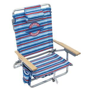 Tommy Bahama 5-Position Classic Lay Flat Folding Backpack Beach Chair, Aluminum, Red, White, and Blue Stripe