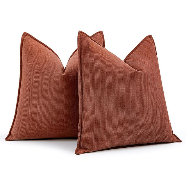 MIULEE Pack of 2 Rust Decorative Pillow Covers 18x18 Inch Soft Chenille Luxurious Couch Throw Pillows Farmhouse Cushion Covers with Elegant Design for Sofa Bedroom Living Room Home Decor