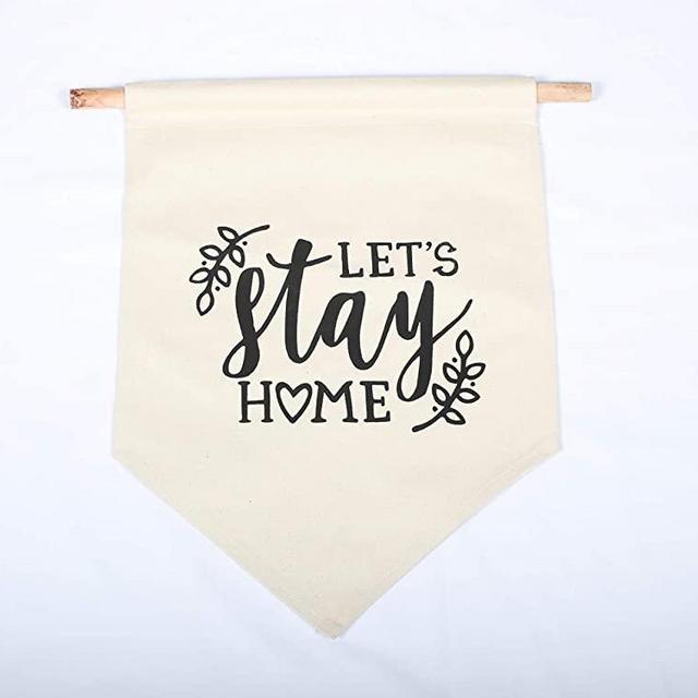 ADDEND Housewarming Decoration Lets Stay Home Canvas Banner | Let’s Stay Home Sign/Farmhouse Decor/Family Room Sign | Home Sweet Home New Home Decor | Wall Hanging Canvas Banner for Living Room