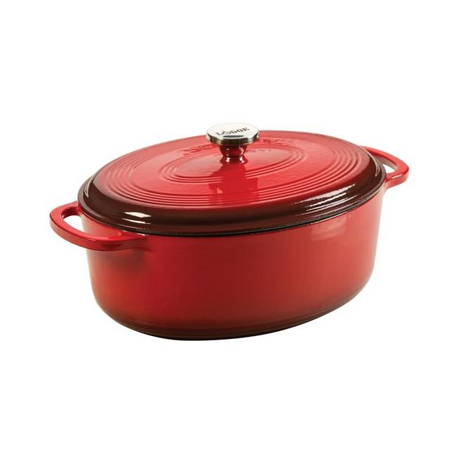 7 Quart Oval Red Enameled Cast Iron Dutch Oven