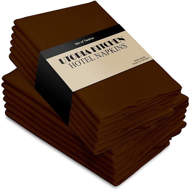 Utopia Kitchen Cloth Napkins 18 by 18 Inches, 12 Pack Chocolate Brown Dinner Napkins, Poly Cotton Soft Durable Napkins