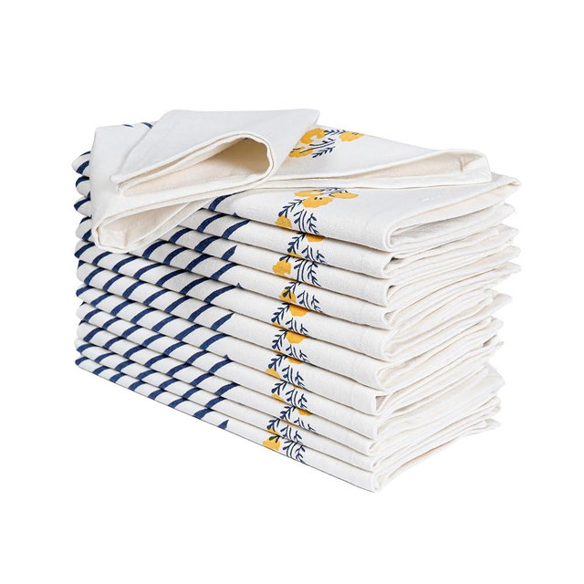 Ramanta Home Cloth Napkins Set of 12 18x18 Inches - Decorative Floral Print Dinner Napkin for Easter Basket Décor Wedding, Soft Washable Cotton Printed Table Linen for Everyday Use - Yellow Blue