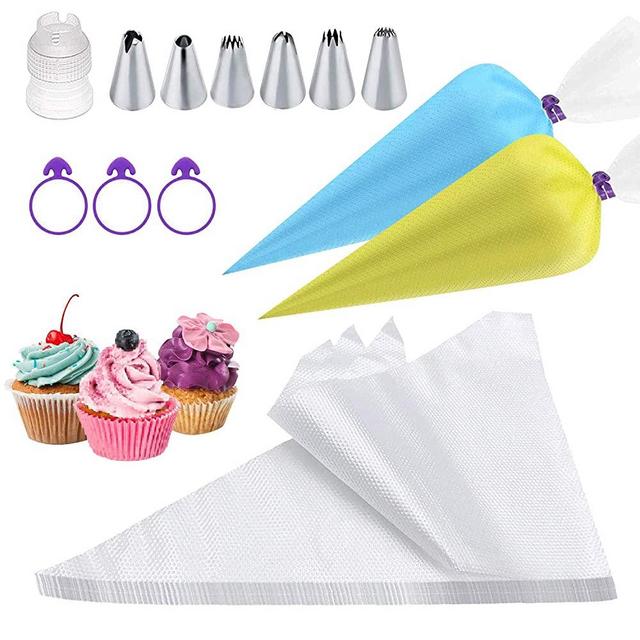 100 pcs/set Disposable Piping Bags with 6 Cupcake Icing Tips, 12 Inch Thickened Pastry Bag for Cream Frosting, Cupcake Cake Decorating Supplies Bonus 3 Bag Ties & 1 Icing Tips Coupler