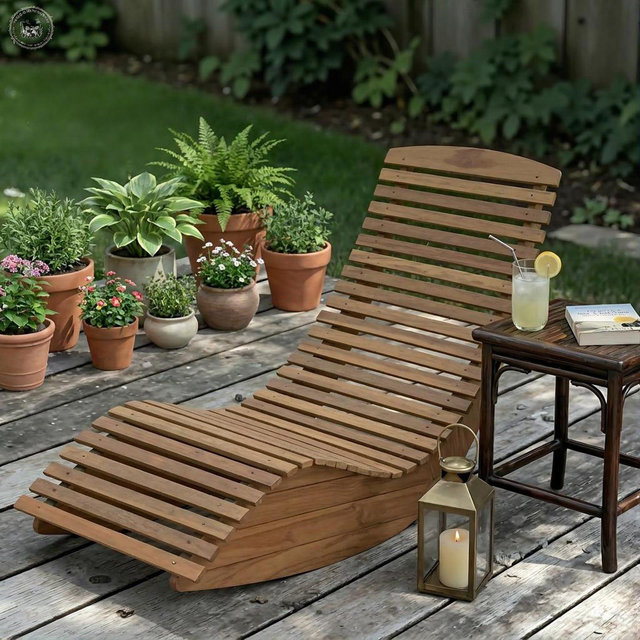 Acacia Wood Rocking Chaise Lounge Chair | Slatted Outdoor Sun Lounger | Patio Garden Poolside Furniture | Housewarming Gift