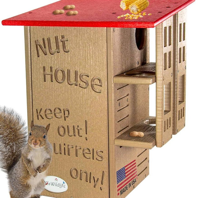 JCS Wildlife Red & Tan Ultimate Squirrel House – Multi-Tiered Nesting Box with Predator Guards – Weather-Resistant Recycled Poly Lumber – Ventilated & Easy to Clean – Made in USA