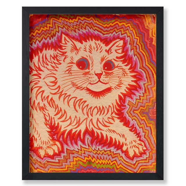 Poster Master Cat Poster - Psychedelic Style Cat Print - Louis Wain Art - Housewarming Gift for Men, Women, Animal Lover - Great Wall Decor for Home, Office, Bedroom, Dorm - 8x10 UNFRAMED Wall Art