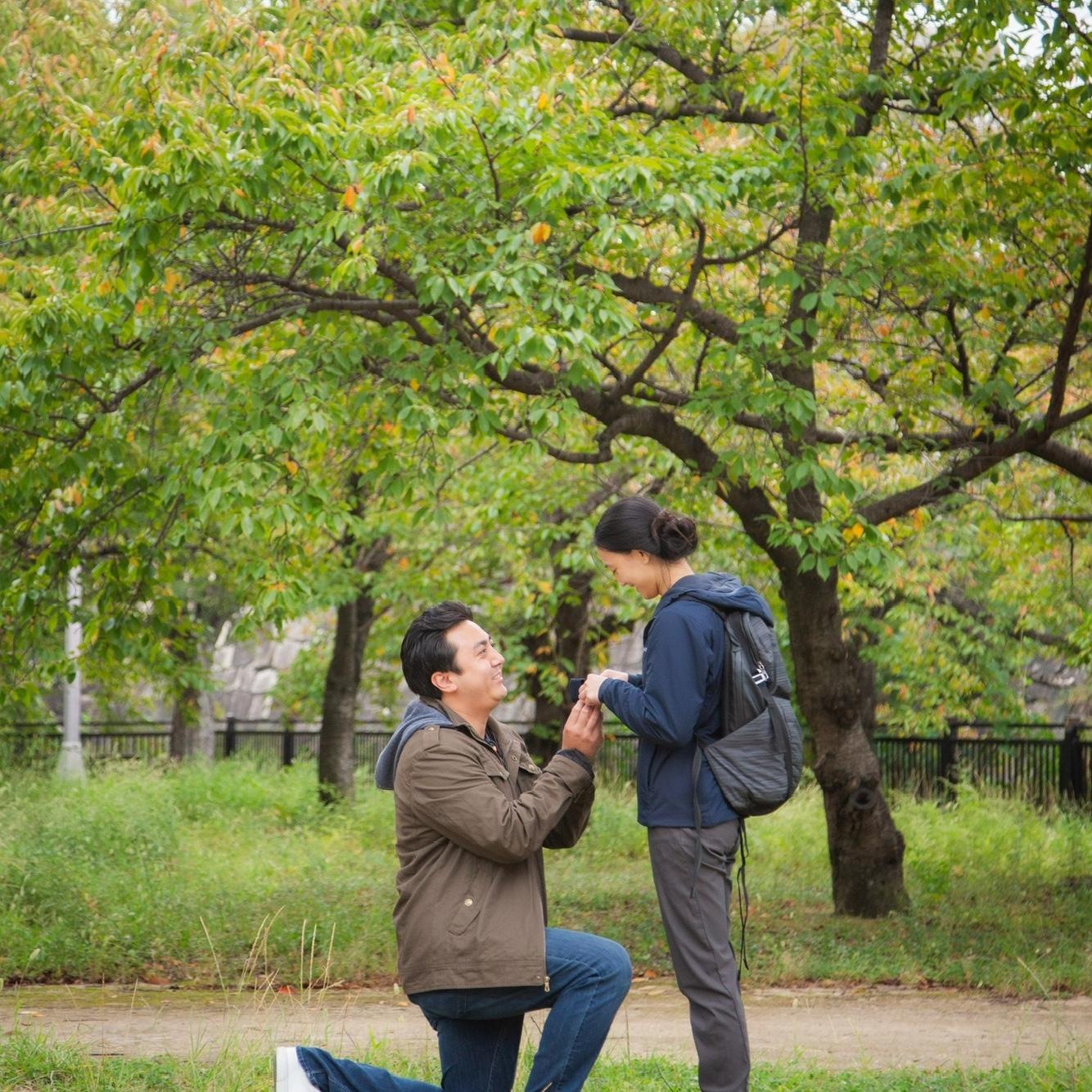 In October of 2023, we visited Japan for our 5th anniversary and strolling through the Osaka Castle gardens, Ryan proposed!
