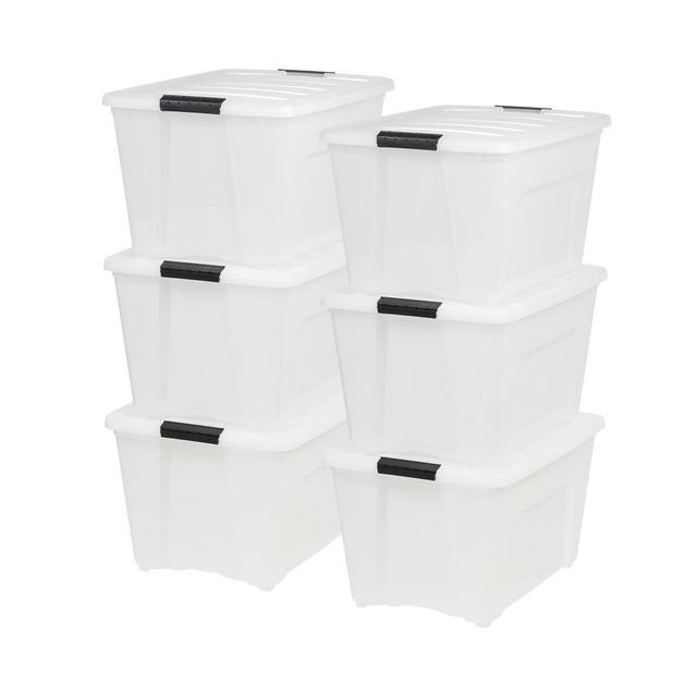 IRIS USA 53 Quart Stackable Plastic Storage Bins with Lids and Latching Buckles, 6 Pack - Pearl, Containers with Lids and Latches