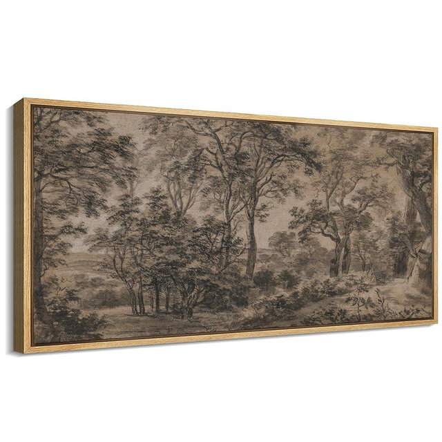 SIGNFORD Extra Large Framed Canvas Print Wall Art Vintage Forest Landscape in Sepia Tones Illustrations Modern Art Calm Warm for Living Room, Bedroom, Office - 60"x30"