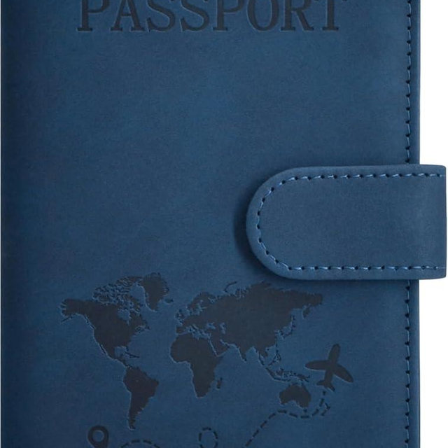 Passport Holder, Passport Cover with Credit Card Slot and Boarding Pass Slot Combo, Passport Wallet Case Book Travel Must Have, RFID Blocking Leather Travel Accessories, Dark Blue