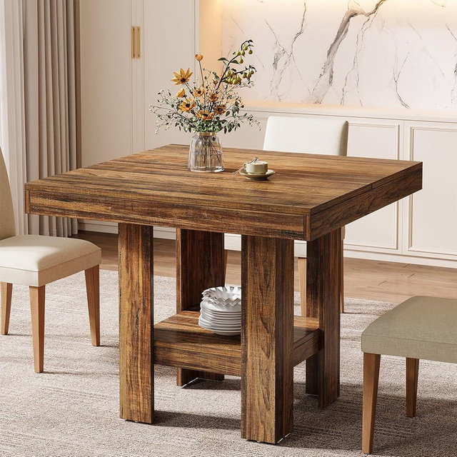 Tribesigns 31.5" Square Dining Table for 4, Small Kitchen Table with Shelf Storage, Compact Dining Room Furniture for Apartments, Offices, Living Rooms, Restaurants, Brown
