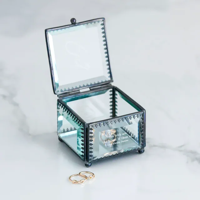 Personalized Vintage Glass Jewelry Box - Custom Monogram