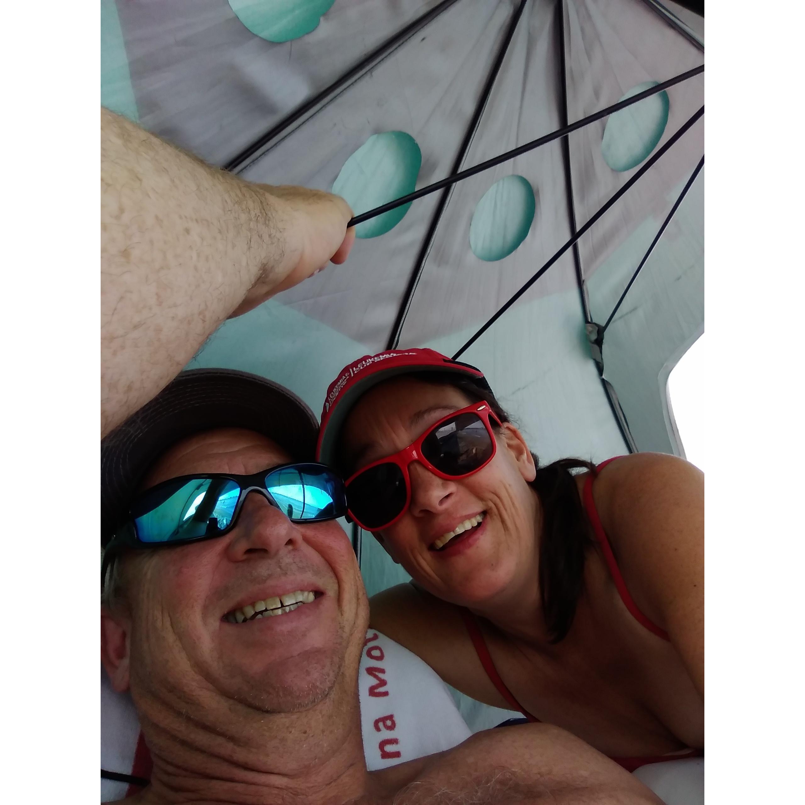 At the beach in our hometown.