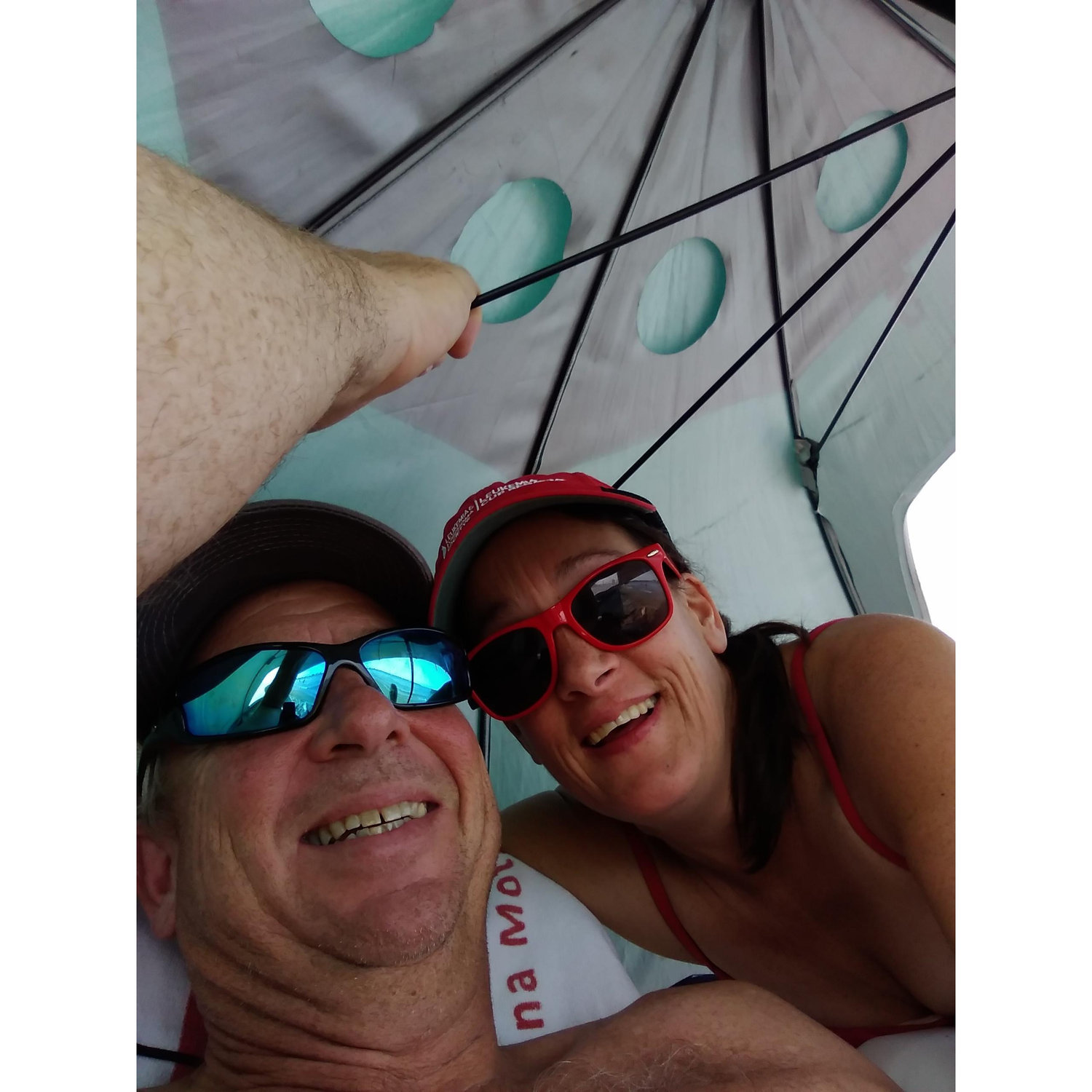 At the beach in our hometown.