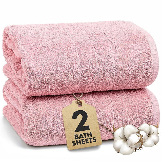 Novo Home Bath Sheets – Extra Large Bathroom Sheet Set – Pack of 2 Jumbo Towels Baby Pink (71x35in) – 100% Cotton Soft Quick Dry Large Bath Towels for Adults Hotel Spa Bathroom Use