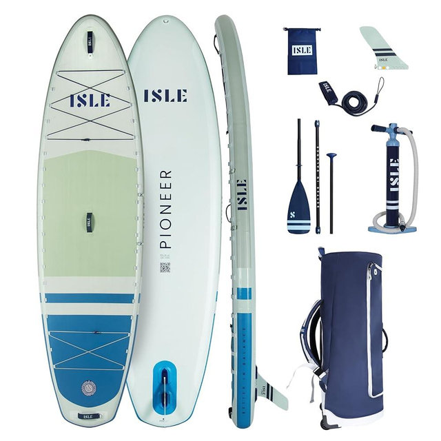 ISLE Pioneer Inflatable Stand Up Paddle Board, Incl. Coil Leash, Touring Fin, Travel Backpack, Hand Pump, Paddle - Beginner Friendly SUP - max. 285 lbs - 10’6’’ Inflatable Paddle Boards for Adults
