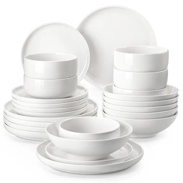 vancasso 24 Piece Round White Porcelain Dinner Set with Dinner Plate, Dessert Plate£¬Soup Plate and Pasta Bowls for 6