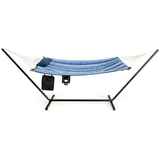Tangkula 12Ft Hammock with Heavy-Duty Steel Stand, Woven Hammock Chair Set, Portable Hammock with Beech Wood Bar & Cotton Mat
