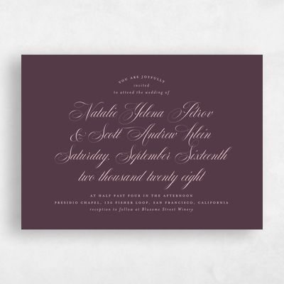Dark Plum, Purple Wedding Invitation - Marvis Landscape