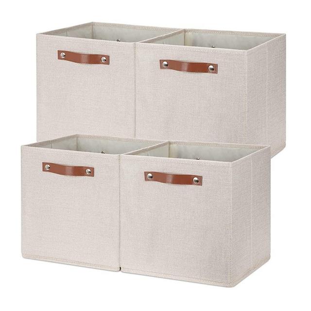 Temary Cube Storage Bins 12 Inch Storage Cubes 4PCs Fabric Organizer Bins Boxes with Handles, Sturdy Collapsible Closet Storage Organizer for Shelf, Bedroom, Cabinet (Beige, 12 x 12 x 12)