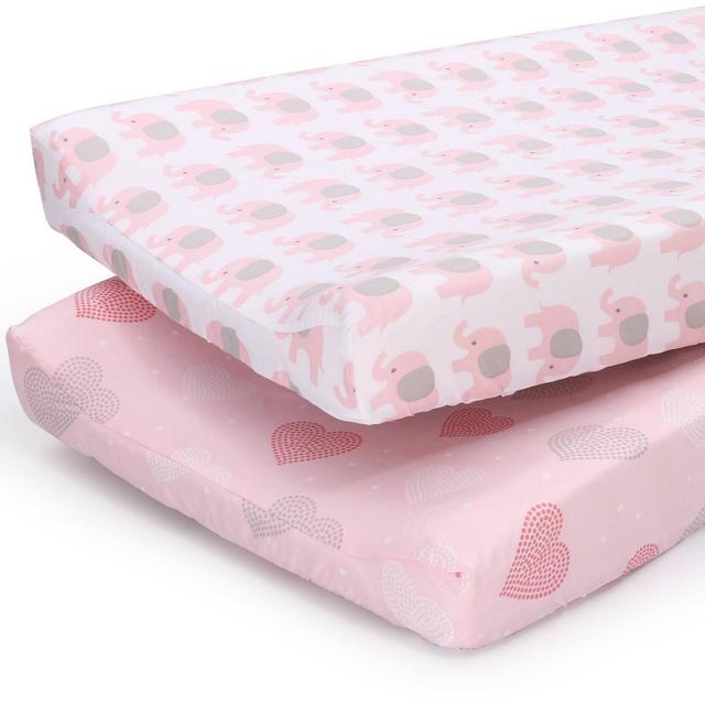 The Peanut Shell Changing Pad Cover - Pink and Gray Elephants/Pink Hearts 2pk
