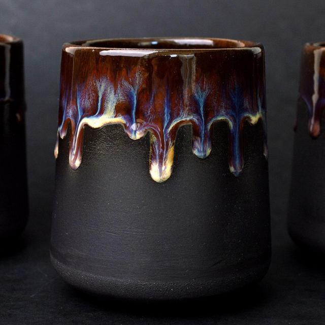 Dripping Style Multicolor Black Clay Pottery, Handmade Stoneware Ceramic Coffee Cup, 350ml 11.8 oz