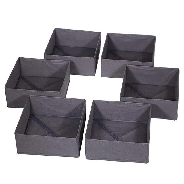 DIOMMELL 6 Pack Foldable Cloth Storage Box Closet Dresser Drawer Organizer Divider Fabric Baskets Bins Containers for Baby Clothes Underwear Bras Socks Lingerie Clothing,Dark Grey 600