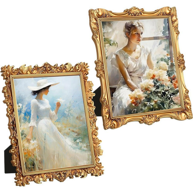 Chunful 2 Pcs Vintage Picture Frame Gold Antique Ornate Resin Photo Frames with Acrylic Front for Wall Hanging and Tabletop Photo Display Home Decor(8 x 10 Inch,Retro)