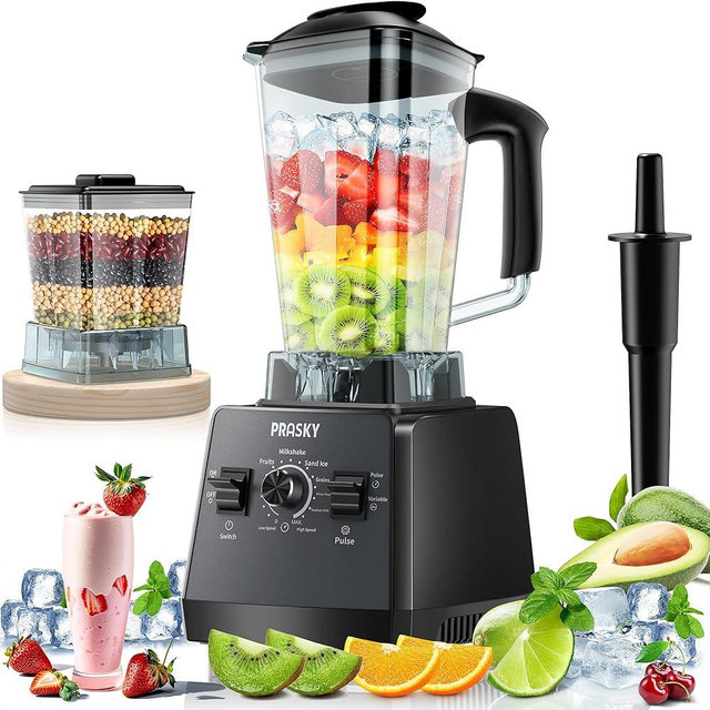 Professional Blender, Smoothies Blender, PRASKY 2400W Blender and Grinder Combo 25000RPM Powerful Blenders Kitchen 68oz BPA Free 2 Containers Countertop Blenders Ice, Grinding, Juice, Shakes