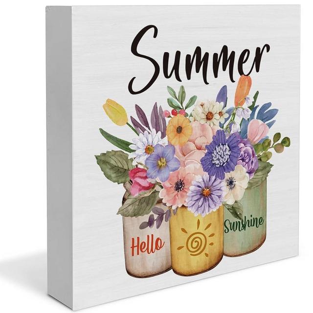 Summer Decor Farmhouse Summer Decorations Hello Sunshine Wooden Sign Rustic Home Decor 5 x 5 Inches