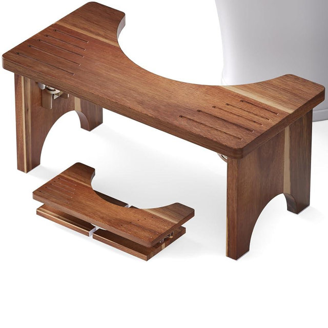 Danfoxer 7 Inches Acacia Wood Toilet Stool Squat for Adults,Foldable Poop Stool for Bathroom,Portable Potty Step Stool with Non-Slip Strip,No Assembly Required