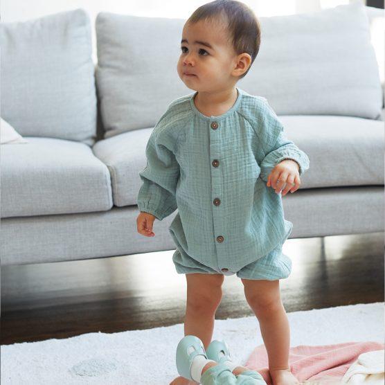 HART + LAND Baby/Toddler Organic Solid Muslin Long Sleeve Romper