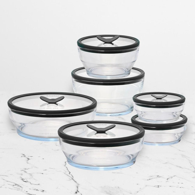 Anyday Clear Glass Cookware and Storage, Set of 12, Black Sesame