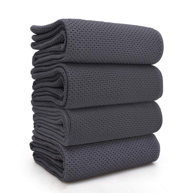 BALCONY & FALCON Waffle Weave Dish Towel Kitchen Towel Hand Dish Rags Great for Household Cooking Cleaning Kerchief,13x28inches,Set of 4 Gray