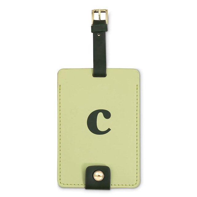 Kate Spade New York Leatherette Luggage Tag with Secure Strap, Colorful Suitcase Identifier for Travel, Monogram Bag Tag ID (C)