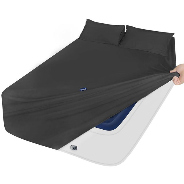 Extra Deep Pocket Queen Sheet Sets for Air Mattress - Deep Pocket Sheets Queen Size Sets - Sheets with Pockets on Side - Easily Fits Extra Deep 16 in to 24 in Pillow Top (Black)