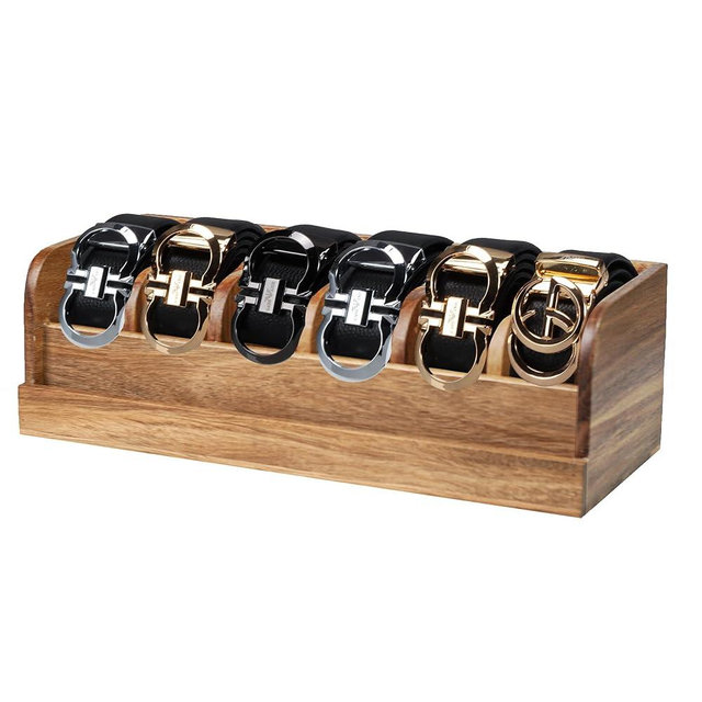 MinBoo Acacia Wood Belt Organizer Box,6 Grids Belt Rack for Closet and Drawer, Belt Storage Organizer and Displayer for Men Women