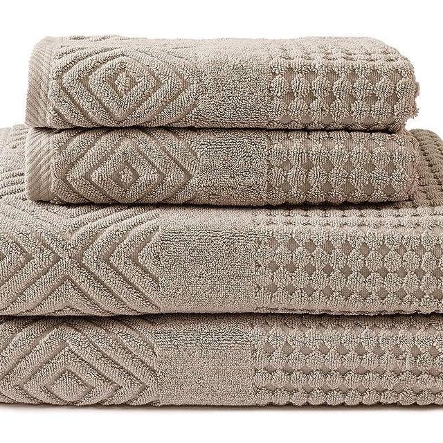 Texere 100% Organic Cotton Diamond Jacquard 700 GSM Luxury Bath Towel Sets - Ultra Soft and Absorbent Hotel and Spa Quality (Diamond, Oxford Tan, 2 Bath & 2 Hand Towels)