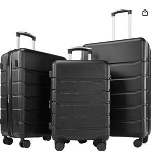 Sweetcrispy Luggage Spinner Wheels Lightweight Expandable Travel Hard Shell Suitcases with TSA Lock, Natural Black, 3-PCS Set (20/24/28 Inch)