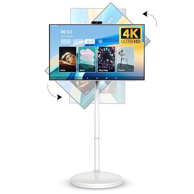 kumezo 32 Inch 4K Smart Portable TV, Qualcomm CPU, EDLA-Certified, Built-in 20000mAh Battery, 8+128GB, Android OS, Rolling Touch Screen Monitor on Wheels, Air Remote Mouse, with 5MP Webcam