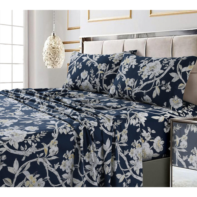 Tribeca Living Colmar Printed 300 Thread Count Cotton Sateen Extra Deep Pocket Sheet Set Sheet Set, King