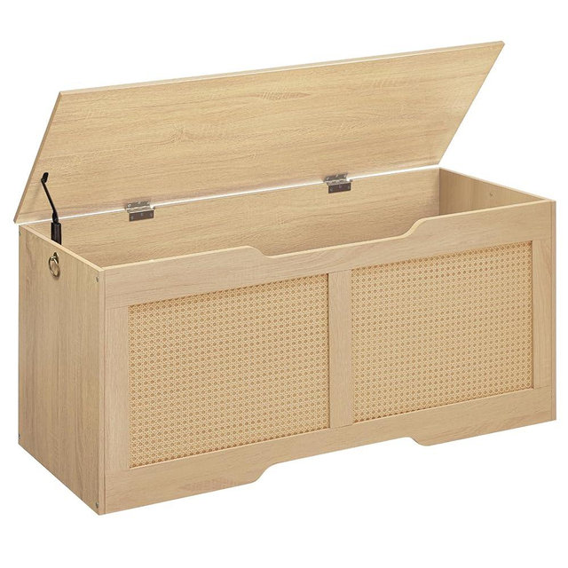HOOBRO Storage Bench, 43.3" Toy Box, Rattan-Like Storage Chest, Sturdy Entryway Bench Supports 220 lb, Toy Chest, Safety Hinge, U-Shaped Opening, Easy Assembly, Natural NL22CW01