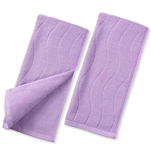 2-Piece Cotton Hand Towels Lavender, Ultra Soft and Highly Absorbent Towels for Bathroom, Small Size 13 x 29 Inches, Wavy Stripe Jacquard