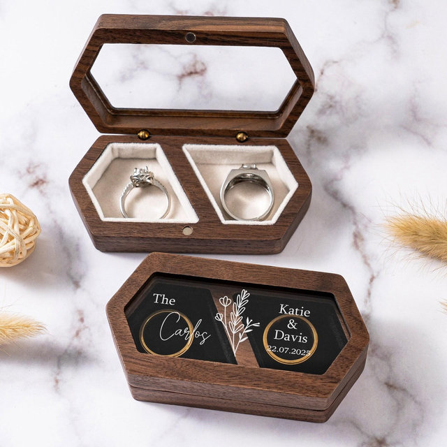 Personalized Wedding Ring Box, Wooden Double Slot Ring Bearer, Custom Ring Holder, Ring Bearer Box, Engagement Wedding Ceremony Ring Case