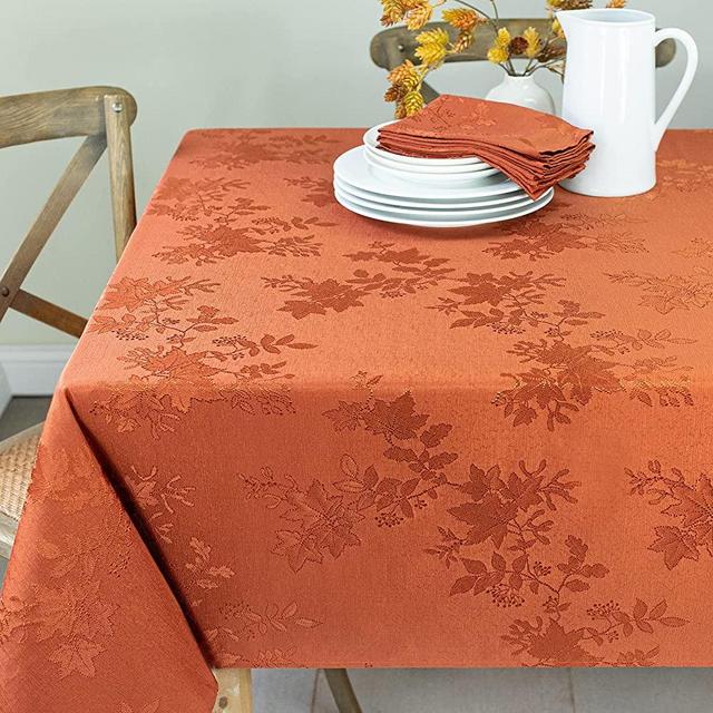 Benson Mills Tablecloth, Countryside Leaves Damask Fabric Table Cloth for Fall, Harvest & Thanksgiving (Rust, 60" x 120" Rectangular)